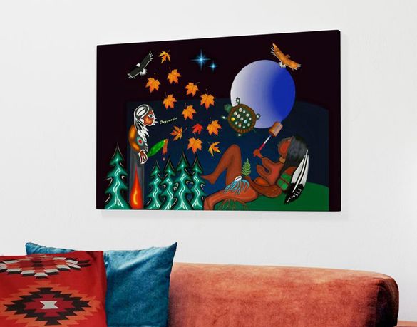The Conception canvas print hanging over a couch