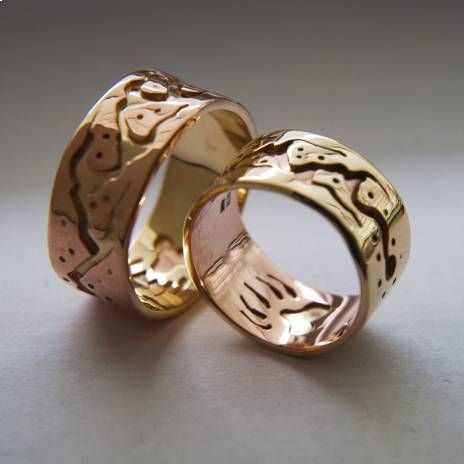 Midewiwin bear paw life road wedding ring set