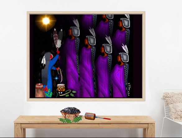 Te Teaching canvas print over table