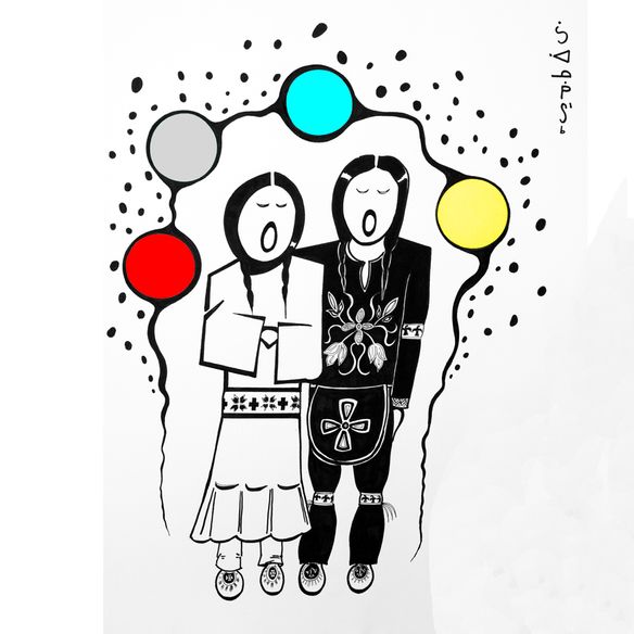 Anishinaabe wedding, art by Zhaawano Giizhik