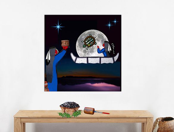 Moon's Reflection canvas print hanging over table
