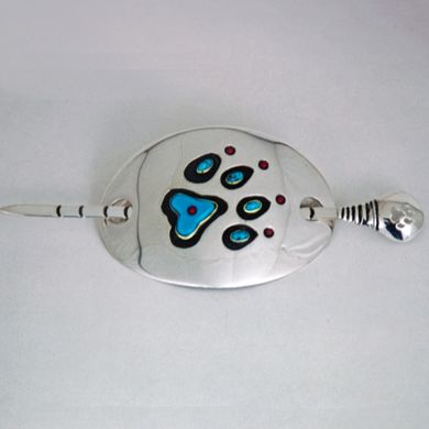 Native American style silver and gold Turtle and Wolf hair buckle with slide hair pin stick 