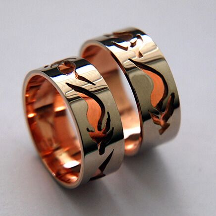 Flames wedding rings