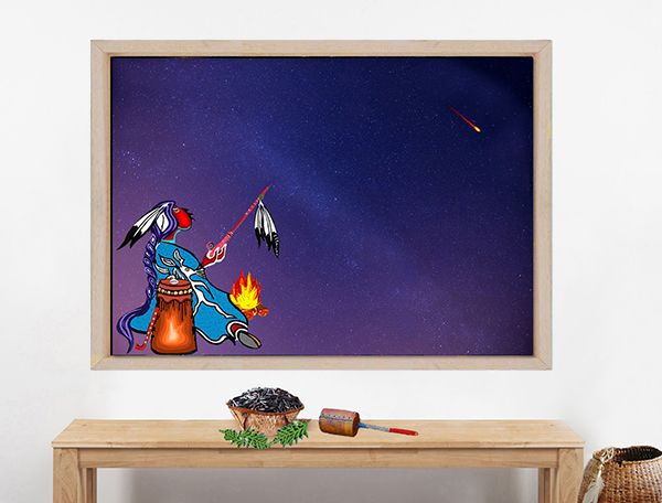 Wenabozho and the Message From the Thunderbirds framed canvas wall print