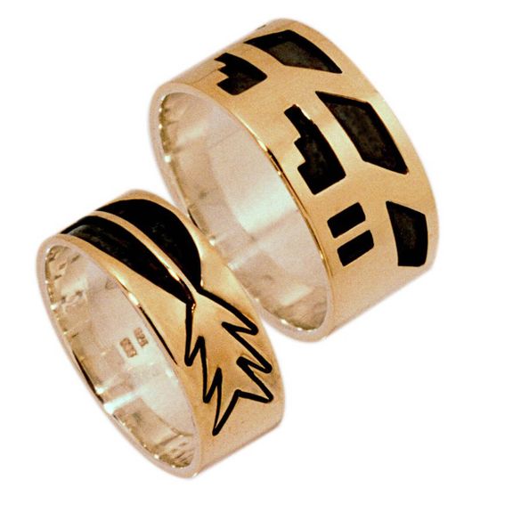 Hopi overlay wedding rings line Courage