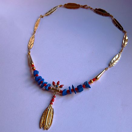 Midewiwin inspired gold necklace Spirit of the Three Fires designed by Zhaawano
