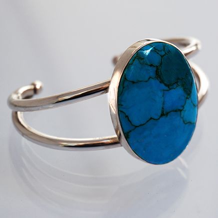 Ozhaawashko-giizhig sterling silver and turquoise cuff bracelet by Zhaawano