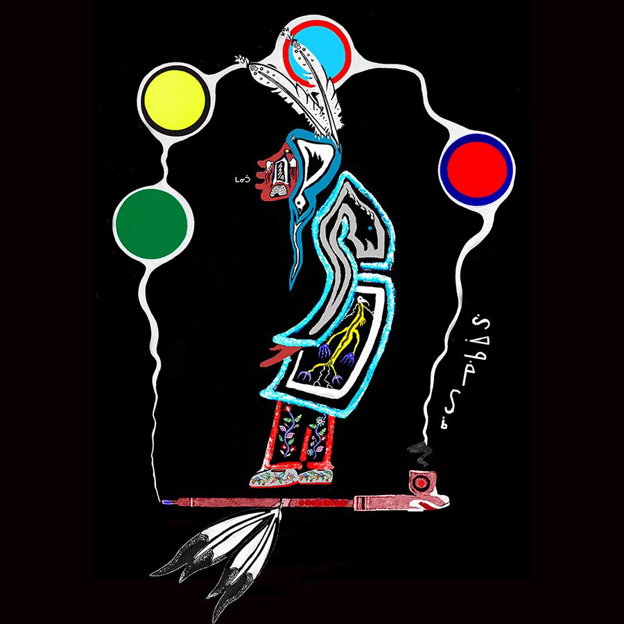 Woodland art print by Zhaawano Giizhik titled Wenabozho Awakens