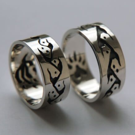 Midewiwin path sterling silver wedding rings