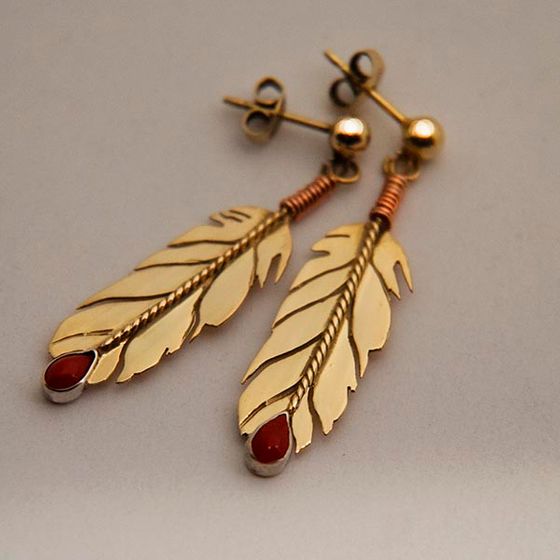 Touches the Sun gold eagle feather earrings