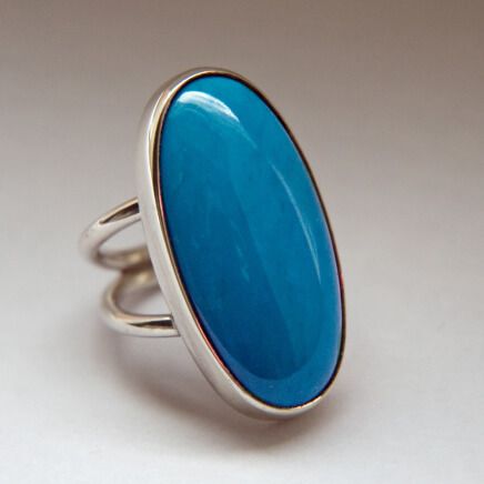 Aabita-niibino-giizis turquoise ring designed by Zhaawano Giizhik
