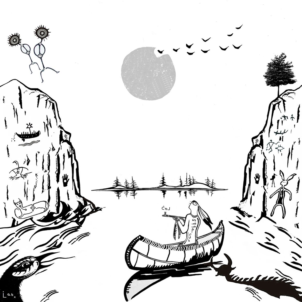 Native Woodland Art print a Day on the Lake