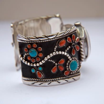 Anishinaabe-style silver wristwatch band designed and handcrafted by Native Woodland Art jeweler Zhaawano